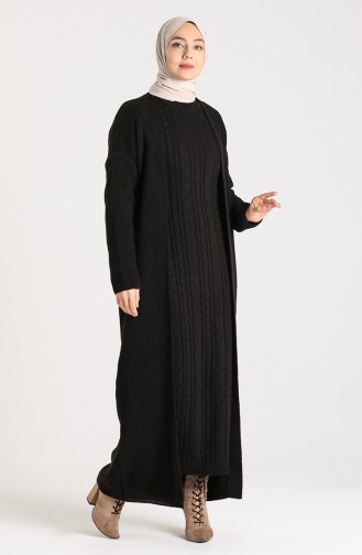 Triko Elbise Hırka İkili Takım 5008-03 Siyah