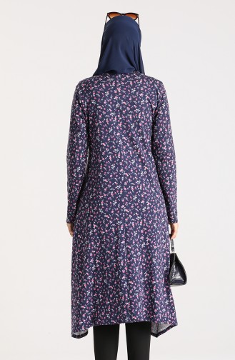 Patterned Long Tunic 1430-01 Navy Blue 1430-01