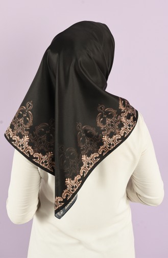 Karaca Pattern Synthetic Silk Twill Scarf 90726-10 Black Gold 90726-10