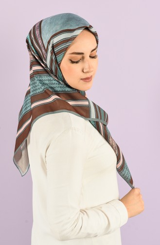 Karaca Patterned Soft Scarf 90732-03 Sea Green Brown 90732-03