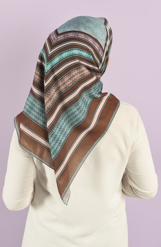 Karaca Patterned Soft Scarf 90732-03 Sea Green Brown 90732-03