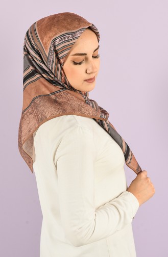 Karaca Patterned Soft Scarf 90732-06 Light Brown Dark Gray 90732-06