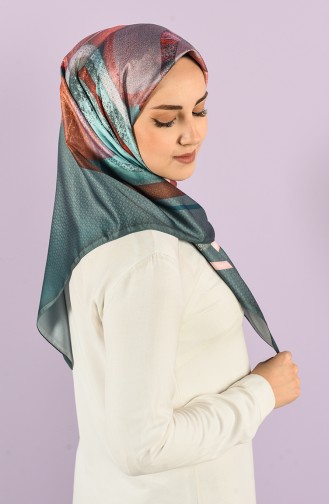 Karaca Patterned Rayon Scarf 90736-09 Petrol Tile 90736-09