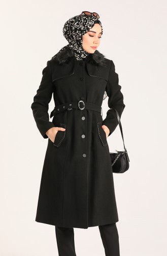 Fur Belted Stamp Coat 4961-02 Black 4961-02