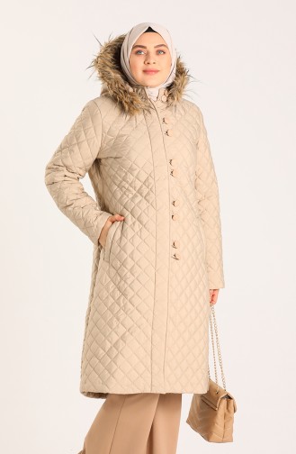 Plus Size Buttoned quilted Coat 5134-06 Beige 5134-06