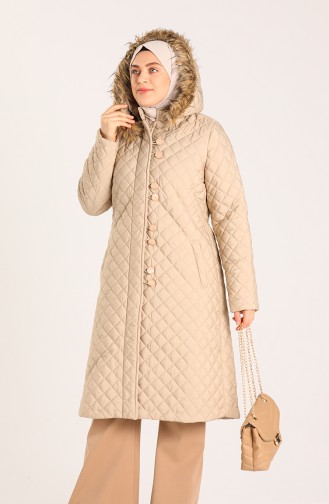 Plus Size Buttoned quilted Coat 5134-06 Beige 5134-06