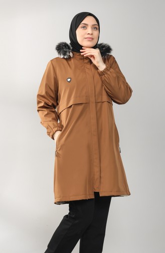 Plus Size Hooded Coat 8102-06 Milk Coffee 8102-06