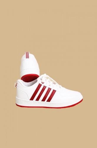 Beyaz Kırmızı Çizgili Kadın Sneaker Sm7002