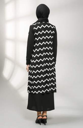 Garnili Elbise Yelek İkili Takım 6104-01 Siyah Beyaz