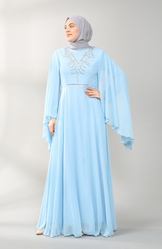 Plus Size Pearl Evening Dress 2058-12 Blue 2058-12