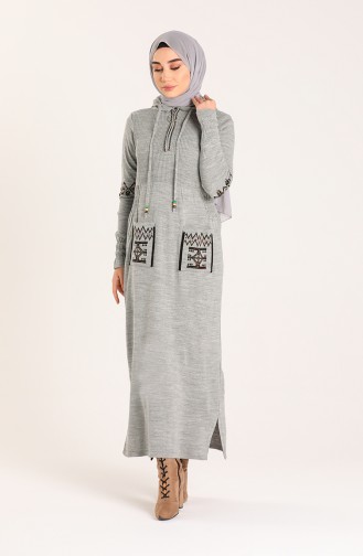 Knitwear Embroidery Dress 2179a-01 Gray 2179A-01