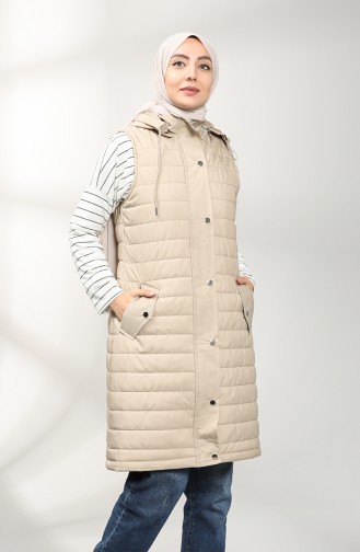 Hooded Quilted Vest 5161-02 Beige 5161-02