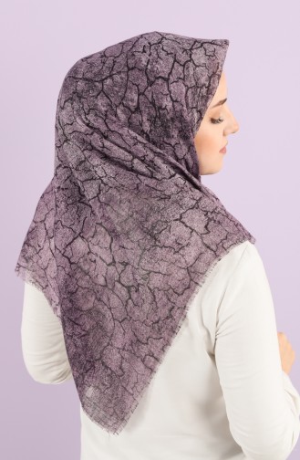 Desenli Flamlı Eşarp 2985-04 Koyu Lila