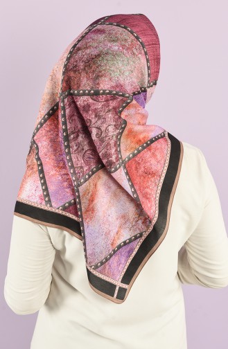 Karaca Patterned Soft Scarf 90728-06 Light Brown Purple 90728-06