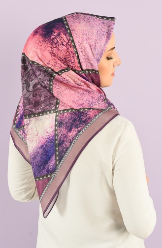 Karaca Patterned Soft Scarf 90728-07 Purple Phosphorescent Pink 90728-07