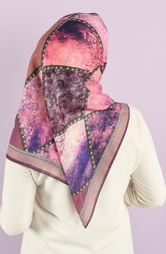 Karaca Patterned Soft Scarf 90728-07 Purple Phosphorescent Pink 90728-07