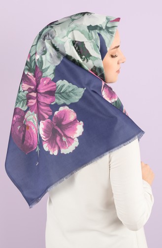 Digital Printed Taffeta Scarf 95355-01 Light Navy Blue Fuchsia 95355-01