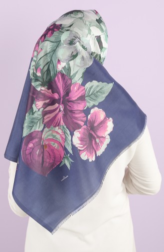 Digital Printed Taffeta Scarf 95355-01 Light Navy Blue Fuchsia 95355-01