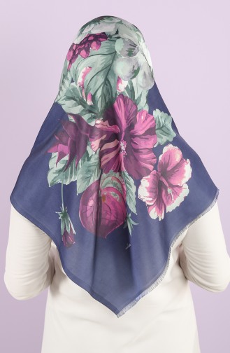 Digital Printed Taffeta Scarf 95355-01 Light Navy Blue Fuchsia 95355-01