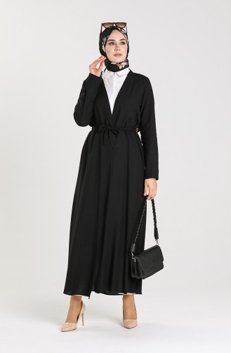 Kuşaklı Abaya 4559-01 Siyah