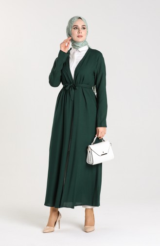 Kuşaklı Abaya 4559-05 Zümrüt Yeşili