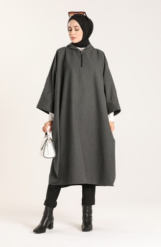 Hooded Half Sleeve Poncho 9025d-01 Dark Gray 9025D-01