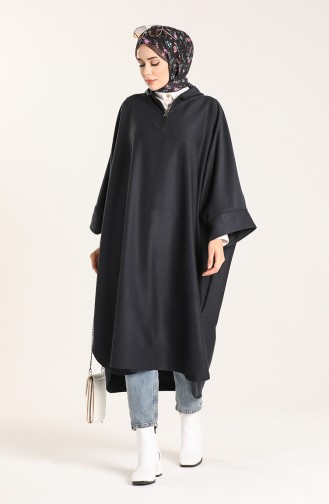 Hooded Half Sleeve Poncho 9025e-01 Navy Blue 9025E-01