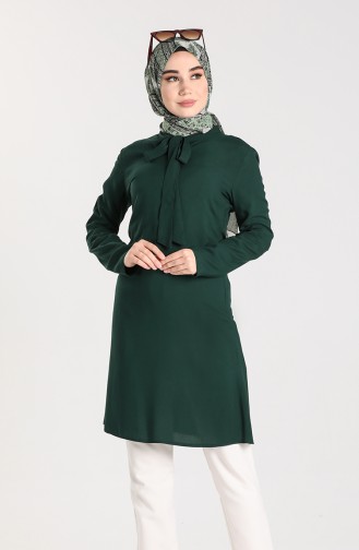 Kravat Yaka Tunik 3175-02 Zümrüt Yeşili