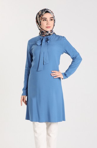 Kravat Yaka Tunik 3175-09 İndigo