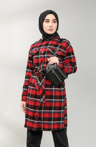 Checked Long Lumberjack Tunic 22226-01 Burgundy Black 22226-01