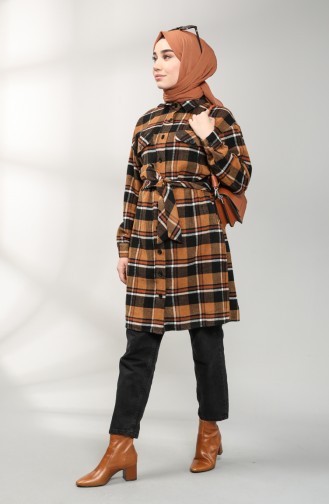 Checked Long Lumberjack Tunic 22226-02 Tobacco Black 22226-02