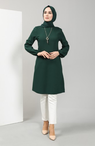 Necklace Detailed Tunic 3176-02 Emerald Green 3176-02