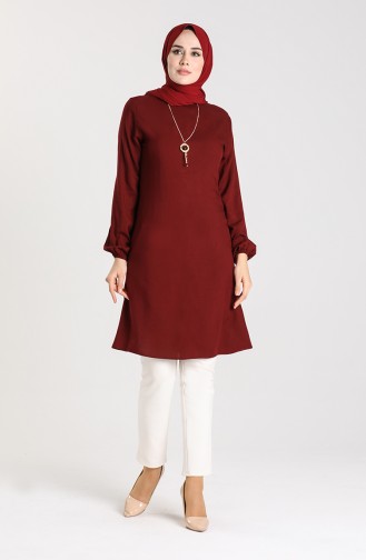Necklace Detailed Tunic 3176-03 Cherry 3176-03