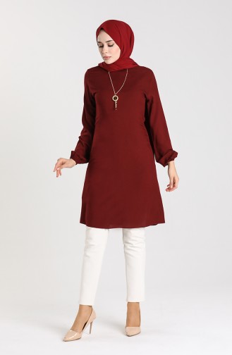 Necklace Detailed Tunic 3176-03 Cherry 3176-03