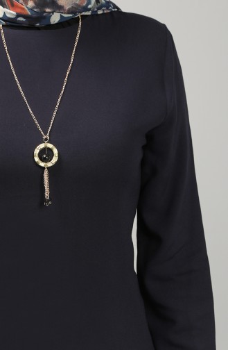 Necklace Detailed Tunic 3176-06 Navy Blue 3176-06