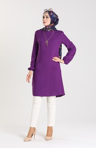 Necklace Detailed Tunic 3176-08 Purple 3176-08