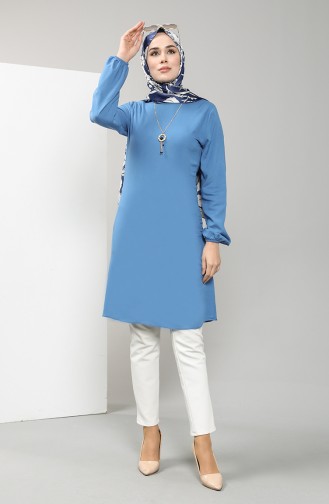 Necklace Detailed Tunic 3176-09 Indigo 3176-09