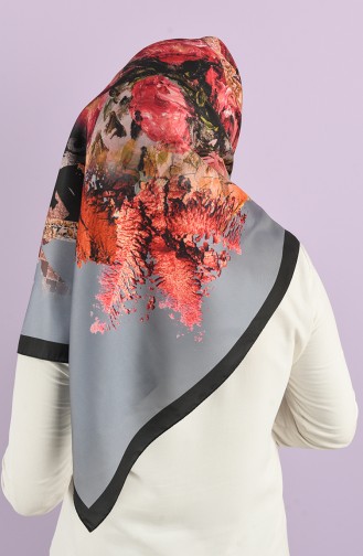 Patterned Silky Twill Scarf 15226-09 Gray 15226-09