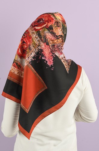 Patterned Silky Twill Scarf 15226-10 Black 15226-10