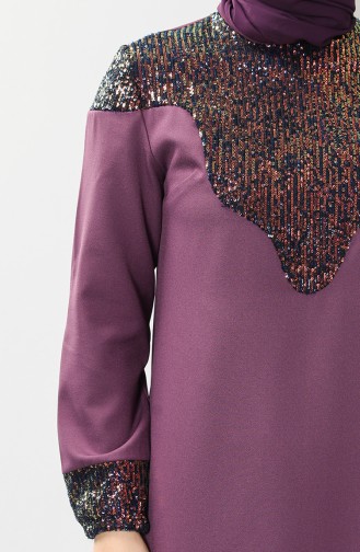 Plus Size Sequined Tunic Trousers Double Suit 1096-06 Lilac 1096-06