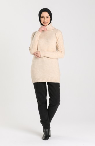 Knitwear Turtleneck Plain Sweater 4585-01 Beige 4585-01