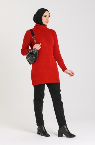 Knitwear Turtleneck Plain Sweater 4585-02 Red 4585-02