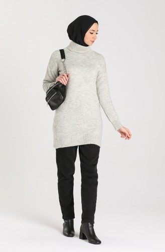 Knitwear Turtleneck Plain Sweater 4585-03 Gray 4585-03