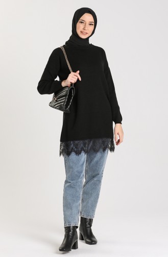 Knitwear Lace Detailed Sweater 4961-02 Black 4961-02