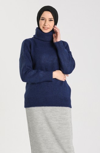 Knitwear Neck Short Sweater 5018-02 Navy Blue 5018-02