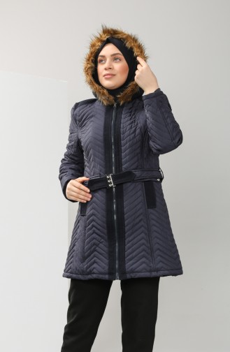 Plus Size Furry quilted Coat 1909-01 Navy Blue 1909-01
