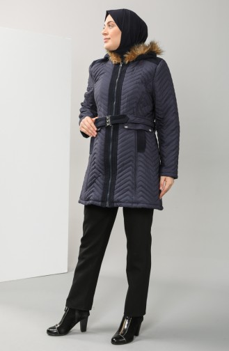 Plus Size Furry quilted Coat 1909-01 Navy Blue 1909-01