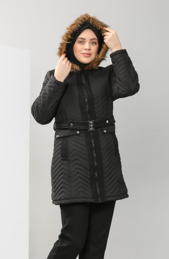 Plus Size Fur quilted Coat 1909-02 Black 1909-02