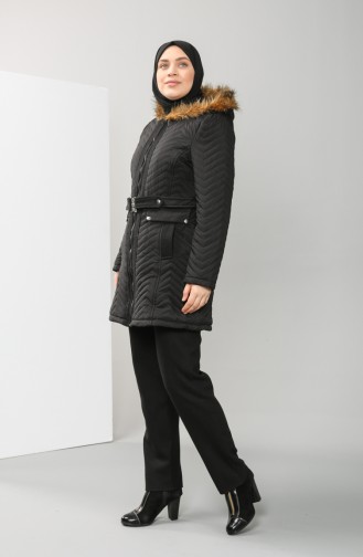 Plus Size Fur quilted Coat 1909-02 Black 1909-02