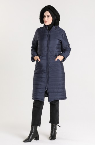 Zippered quilted Coat 1052c-04 Navy Blue 1052C-04